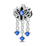 925 Sterling Silver Blue Lotus Charm for Bracelets Fine Jewelry Women Pendant