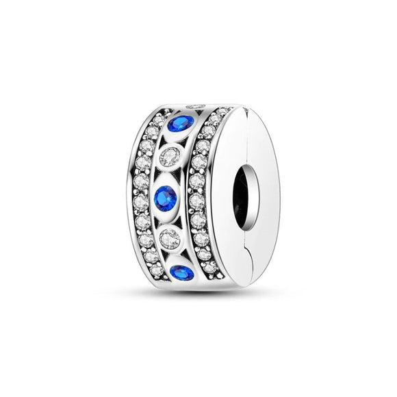 925 Sterling Silver Blue Sparkles Clip Charm for Bracelets Fine Jewelry Women