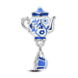 925 Sterling Silver Blue Tea Set Charm for Bracelets Fine Jewelry Women