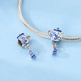 925 Sterling Silver Blue Tea Set Charm for Bracelets Fine Jewelry Women