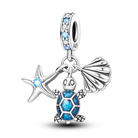 925 Sterling Silver Blue Turtle Charm for Bracelets Fine Jewelry Women Pendant