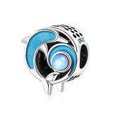 925 Sterling Silver Blue Wave Dolphins Charm for Bracelets Fine Jewelry Women