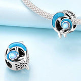 925 Sterling Silver Blue Wave Dolphins Charm for Bracelets Fine Jewelry Women