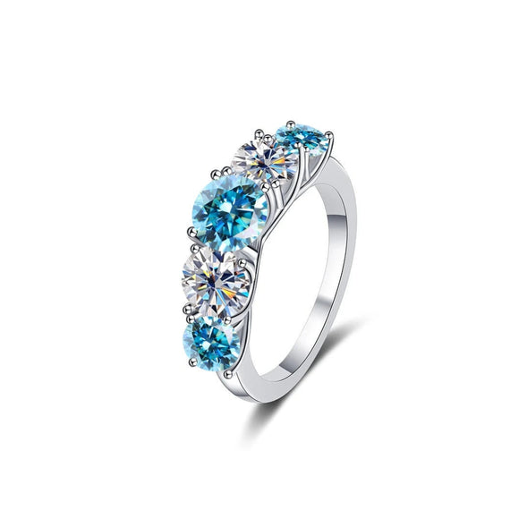 925 Sterling Silver Blue and White Moissanite Ring for Women Fine Jewelry Engagement