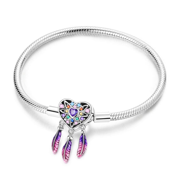 925 Sterling Silver Bohemian Heart Bracelet Fine Jewelry Women