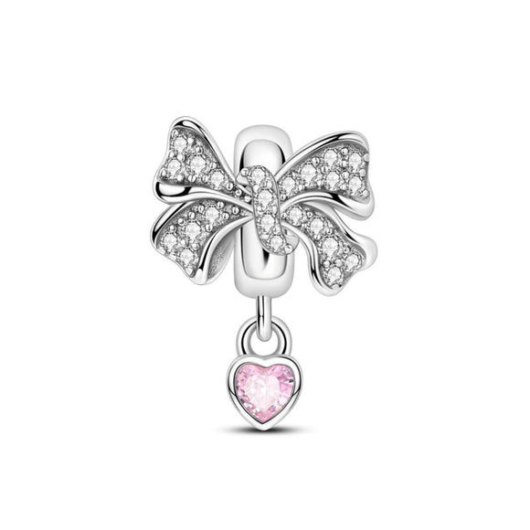 925 Sterling Silver Bow with Heart Charm for Bracelets Fine Jewelry Women Pendant