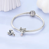 925 Sterling Silver Bow with Heart Charm for Bracelets Fine Jewelry Women Pendant