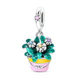 925 Sterling Silver Bucket with Flowers Charm for Bracelets Fine Jewelry Women Pendant