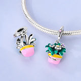 925 Sterling Silver Bucket with Flowers Charm for Bracelets Fine Jewelry Women Pendant