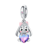 925 Sterling Silver Bunny Rabbit with Heart Charm for Bracelets Fine Jewelry Women Pendant