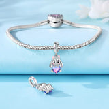 925 Sterling Silver Bunny Rabbit with Heart Charm for Bracelets Fine Jewelry Women Pendant