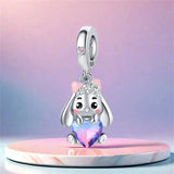 925 Sterling Silver Bunny Rabbit with Heart Charm for Bracelets Fine Jewelry Women Pendant