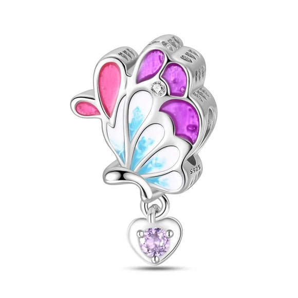 925 Sterling Silver Butterfly Heart Charm for Bracelets Fine Jewelry Women Pendant