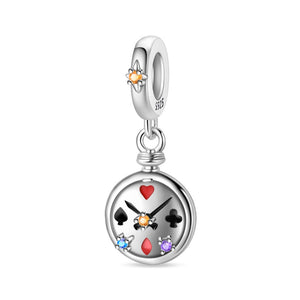 925 Sterling Silver Cards Clock Charm for Bracelets Fine Jewelry Women Pendant
