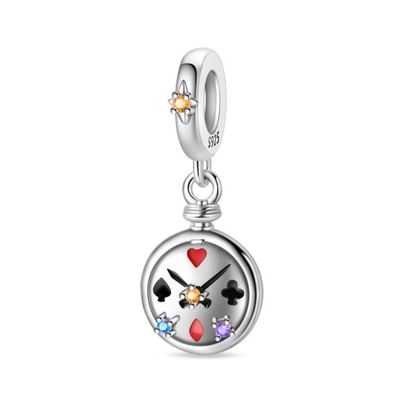 925 Sterling Silver Cards Clock Charm for Bracelets Fine Jewelry Women Pendant