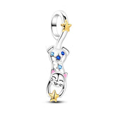 925 Sterling Silver Cat Holding Star Charm for Bracelets Fine Jewelry Women Pendant