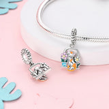 925 Sterling Silver Cat with Flowers Charm for Bracelets Fine Jewellery Women Pendant