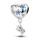 925 Sterling Silver Cat with Heart Balloon Charm for Bracelets Fine Jewelry Women