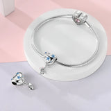 925 Sterling Silver Cat with Heart Balloon Charm for Bracelets Fine Jewelry Women