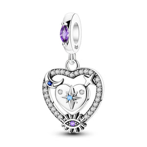 925 Sterling Silver Celestial Heart Charm for Bracelets Fine Jewelry Women Pendant