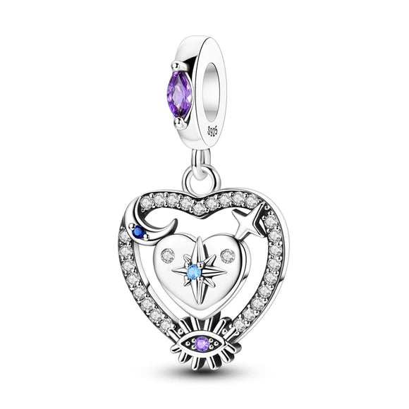 925 Sterling Silver Celestial Heart Charm for Bracelets Fine Jewelry Women Pendant