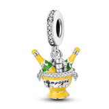 925 Sterling Silver Champagne on Ice Charm for Bracelets Fine Jewelry Women Pendant