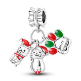 925 Sterling Silver Christmas Dog and Cat Charm for Bracelets Fine Jewelry Women Pendant