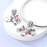 925 Sterling Silver Christmas Dog and Cat Charm for Bracelets Fine Jewelry Women Pendant