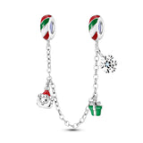 925 Sterling Silver Christmas Safety Chain Charm for Bracelets Fine Jewelry Women