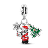 925 Sterling Silver Christmas Santa Charm for Bracelets Fine Jewelry Women Pendant