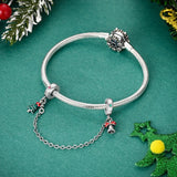 925 Sterling Silver Christmas Tree and Bell Safety Chain Charm for Bracelets Fine Jewelry 