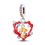 925 Sterling Silver Clownfish and Corals Charm for Bracelets Fine Jewelry Women Pendant