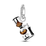 925 Sterling Silver Coffee Maker Charm for Bracelets Fine Jewelry Women Pendant