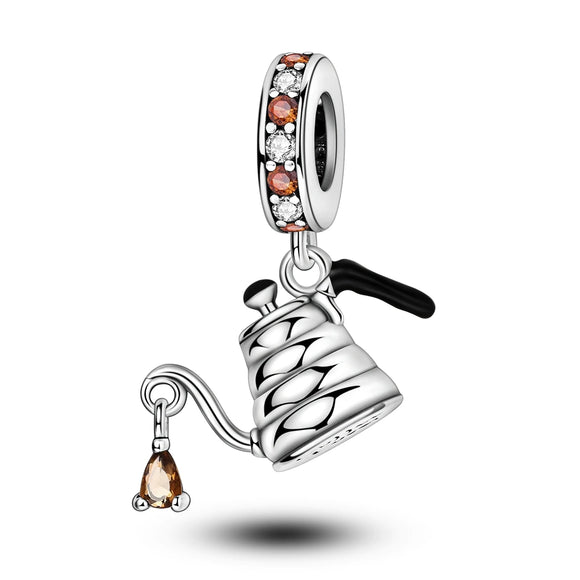 925 Sterling Silver Coffee Pot Charm for Bracelets Fine Jewelry Women Pendant