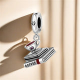 925 Sterling Silver Coffee and Books Charm for Bracelets Fine Jewelry Women Pendant