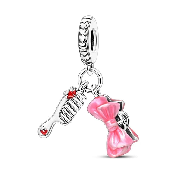 925 Sterling Silver Comb and Hair Bow Charm for Bracelets Fine Jewelry Women Pendant