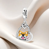 925 Sterling Silver Corgi Heart Charm for Bracelets Fine Jewelry women Pendant