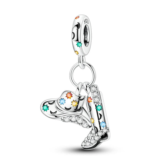 925 Sterling Silver Cowboy Hat and Boot Charm for Bracelets Fine Jewelry Women Pendant