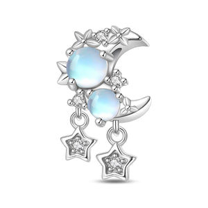 925 Sterling Silver Crescent Moon and Stars Charm for Bracelet Fine Jewelry Women Pendant