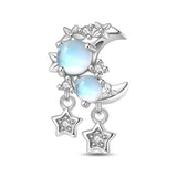 925 Sterling Silver Crescent Moon and Stars Charm for Bracelet Fine Jewelry Women Pendant