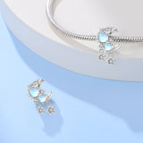 925 Sterling Silver Crescent Moon and Stars Charm