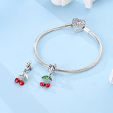 925 Sterling Silver Deliscious Cherries Charm for Bracelets Fine Jewelry Women Pendant