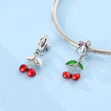 925 Sterling Silver Deliscious Cherries Charm for Bracelets Fine Jewelry Women Pendant