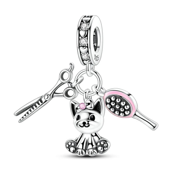 925 Sterling Silver Doggy GroomingAnim Charm for Bracelets Fine Jewelry Women Pendant