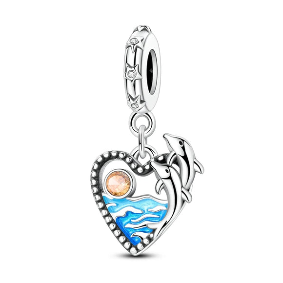 925 Sterling Silver Dolphins Charm for Bracelets Fine Jewelry Women Pendant