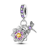 925 Sterling Silver Dragonfly and Water Lily  Charm for Bracelets Fine Jewelry Women Pendant
