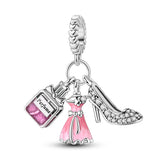 925 Sterling Silver Dress Heels and Perfume Charm for Bracelets Fine Jewelry Women Pendant