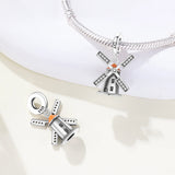 925 Sterling Silver Dutch Windmill Charm for Bracelets Fine Jewelry Women Pendant