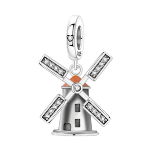 925 Sterling Silver Dutch Windmill Charm for Bracelets Fine Jewelry Women Pendant