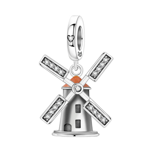 925 Sterling Silver Dutch Windmill Charm for Bracelets Fine Jewelry Women Pendant